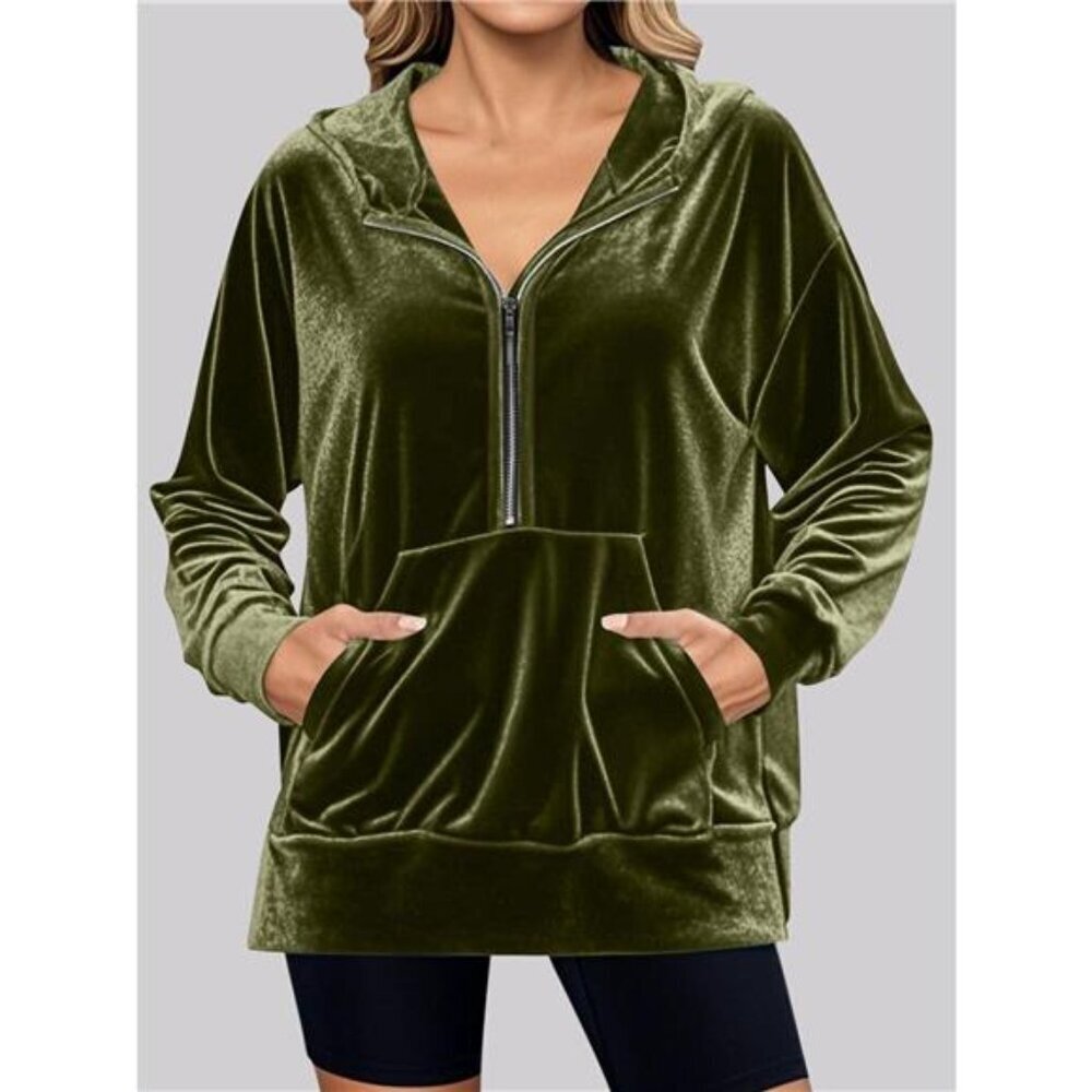 Full Size Half Zip Kangaroo Pocket Hoodie Plus Size